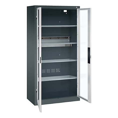 C+P Akkuladeschrank Acurado, abschließbar, mit Inneneinrichtung, B 930 x T 500 x H 1950 mm, Stahl, lichtgrau RAL 7035/anthrazitgrau RAL 7016