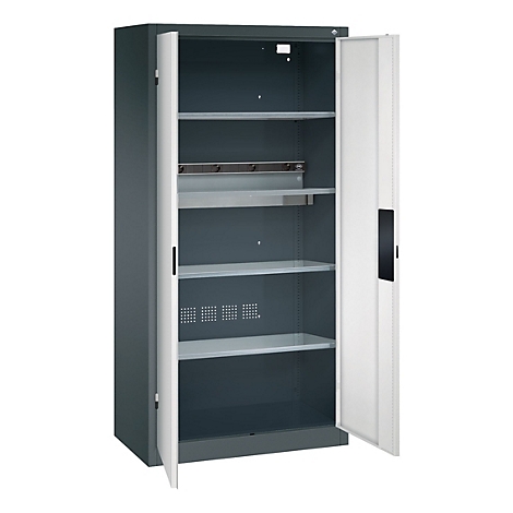 C+P Akkuladeschrank Acurado, abschließbar, mit Inneneinrichtung, B 930 x T 500 x H 1950 mm, Stahl, lichtgrau RAL 7035/anthrazitgrau RAL 7016