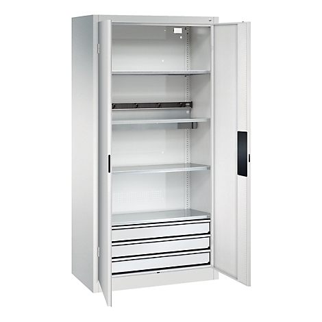 C+P Akkuladeschrank Acurado, abschließbar, mit Inneneinrichtung, B 930 x T 500 x H 1950 mm, Stahl, lichtgrau RAL 7035/lichtgrau RAL 7035