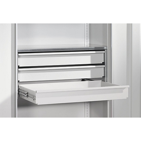 C+P Akkuladeschrank Acurado, abschließbar, mit Inneneinrichtung, B 930 x T 500 x H 1950 mm, Stahl, rubinrot RAL 3003/lichtgrau RAL 7035