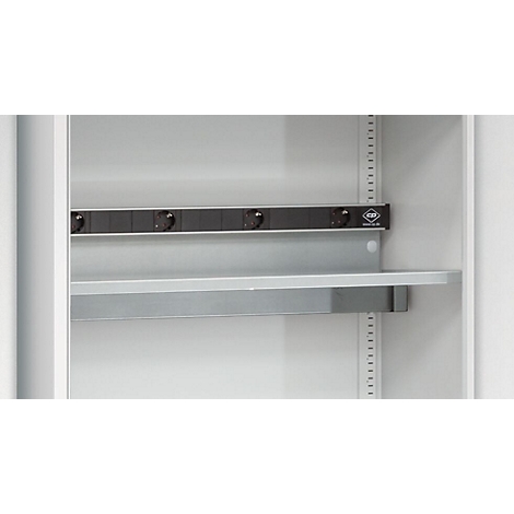 C+P Elektro-Einlegeboden, für die Akkuladeschränke Serie Acurado, bis 70 kg, mit 5-facher Steckdosenleiste + Wanne, B 925 x T 452 mm, Stahl verzinkt