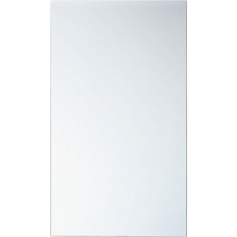 Ein rechteckiger, weißer Spiegel mit schmalem Rahmen.