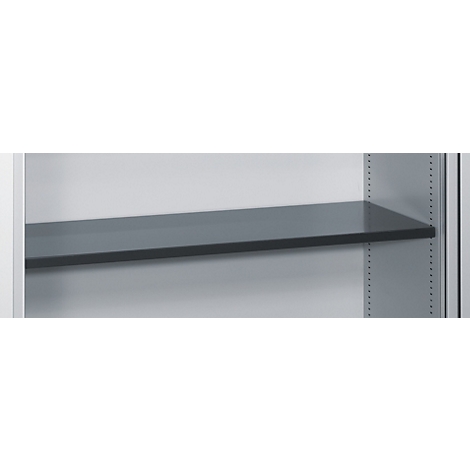 Gray shelf against a light background. Rectangular shape, detail shot.
