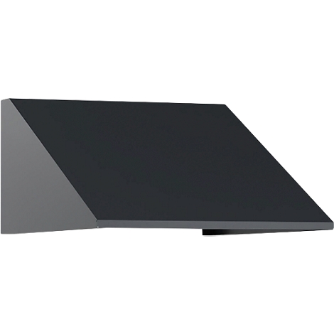 Dunkelgraues, schräges Vordach an der Wand, die rechteckige Abdeckung ist abgewinkelt.