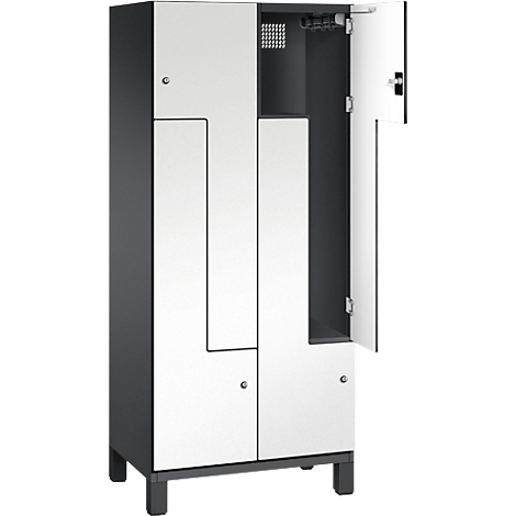 C+P Z locker Cambio, 2 vakken, op poten, B 800 x D 525 x H 1980 mm, zwart-grijs/wit