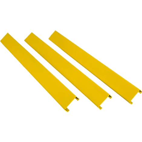 Three yellow, rectangular cable channels on a white background. They are slightly angled and have a small recess at the ends.