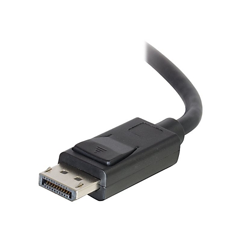 Nahaufnahme eines DisplayPort-Kabels mit schwarzem Stecker und Kabel.