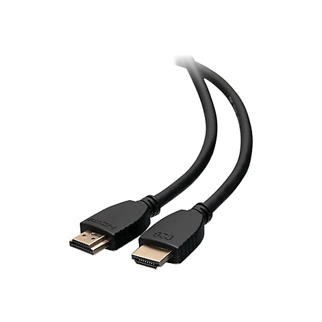 Zwei schwarze HDMI-Kabel mit Steckern; HDMI-Logo ist sichtbar.