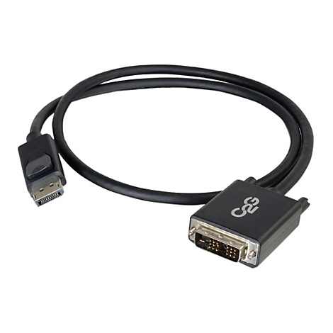 Schwarzes DVI-auf-DisplayPort-Kabel. Auf beiden Enden Stecker, der eine mit C2G-Logo.