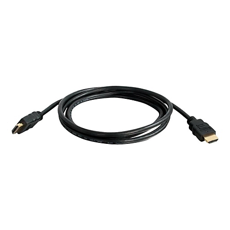 Schwarzes HDMI-Kabel, gewellt auf weißem Hintergrund.