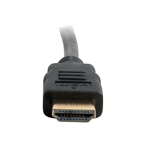 Nahaufnahme eines schwarzen HDMI-Kabels mit goldenem Anschluss.