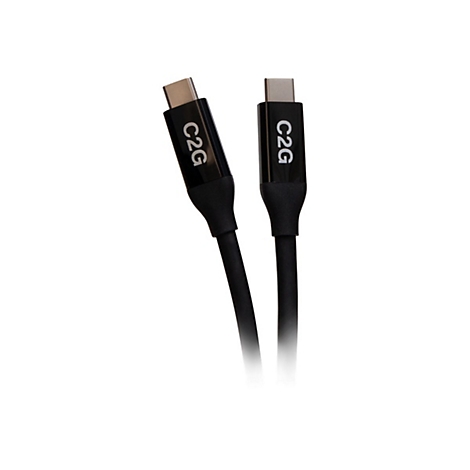 Zwei schwarze USB-C-Kabel nebeneinander, mit silbernen Steckern und C2G-Logo.