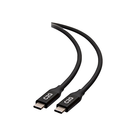 Schwarzes C2G-USB-C-Kabel auf weißem Hintergrund.