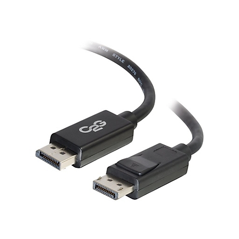 Schwarzes DisplayPort-Kabel mit Steckern. Auf einem Stecker steht "C2G".