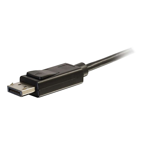 Nahaufnahme eines schwarzen DisplayPort-Kabels mit Stecker und Kabel.