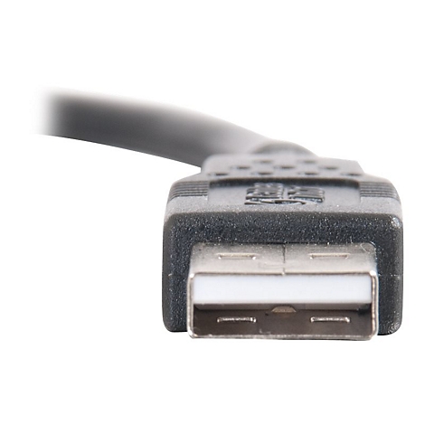 Nahaufnahme eines USB-Kabels, Stecker nach vorne gerichtet.