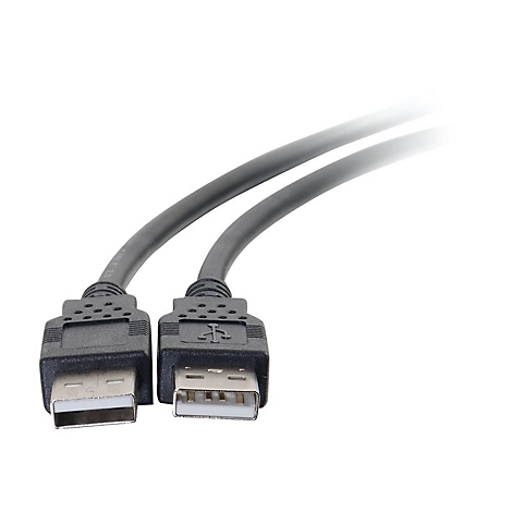 Zwei schwarze USB-Kabel mit Steckern vor weißem Hintergrund. Die Stecker sind rechteckig und haben die Standard-USB-Form.
