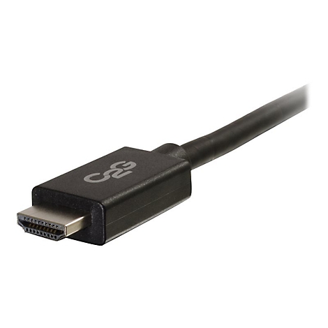 Nahaufnahme eines schwarzen HDMI-Kabels mit Metallanschluss.