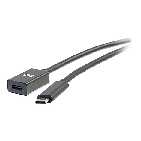 Schwarzes USB-C-Kabel mit Anschluss an beiden Enden. Auf einem Stecker steht C2G.