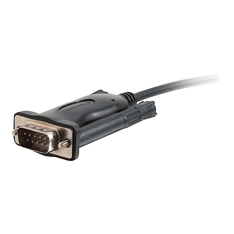 Ein schwarzer DB9-Stecker, der an einem schwarzen Kabel befestigt ist. Auf dem Stecker ist "TRULINK" zu sehen.