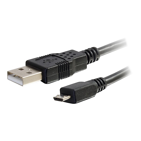 Ein schwarzes USB-Kabel mit einem USB-A- und einem Micro-USB-Anschluss.