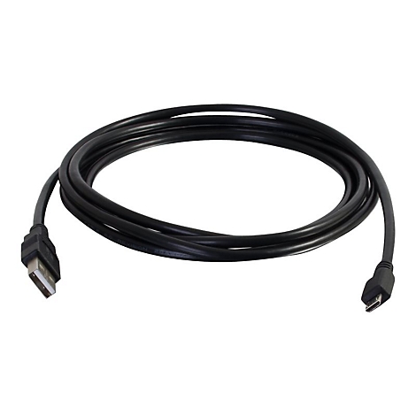 Schwarzes USB-Kabel, gekringelt auf weißem Hintergrund. An beiden Enden unterschiedliche Anschlüsse.