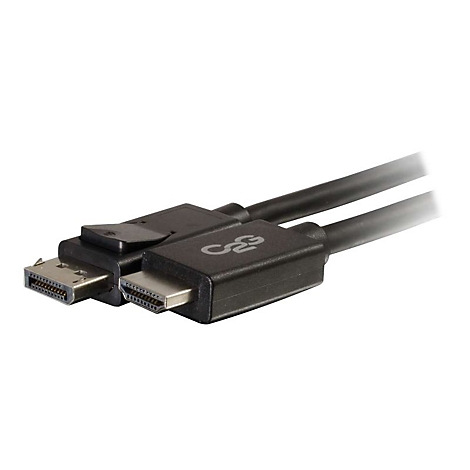 Nahaufnahme eines schwarzen DisplayPort- und HDMI-Kabels. Stecker im Fokus, Kabel gehen nach rechts aus dem Bild.
