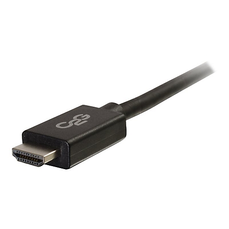 Nahaufnahme eines schwarzen HDMI-Kabels mit Metallanschluss.