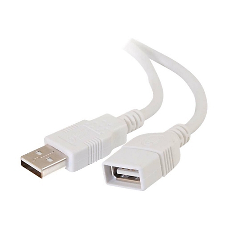 Weißes USB-Verlängerungskabel mit Stecker und Buchse.