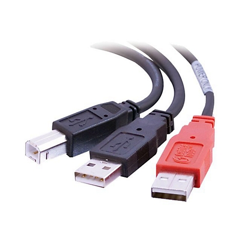 Nahaufnahme von drei USB-Kabeln: Schwarz, Schwarz, Rot. Beschriftung: Power Cable.