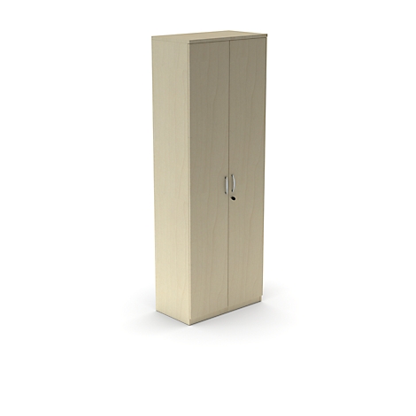 Beige cabinet with two doors and handles on a white background.
