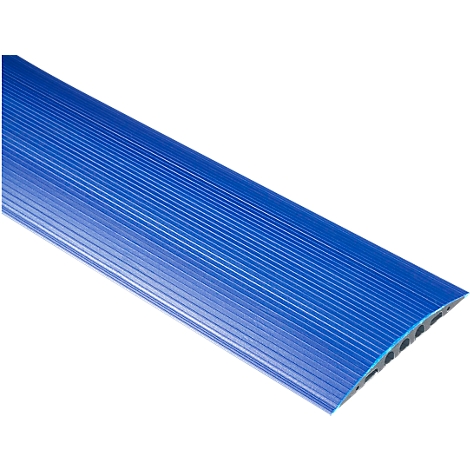 Blue, ribbed material, beveled with a series of holes on the edge.