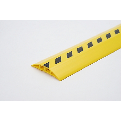 Yellow cable bridge with black squares, arranged diagonally.