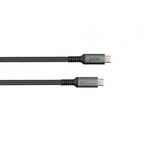 Deux câbles de charge USB-C. Le câble du haut indique "240W".