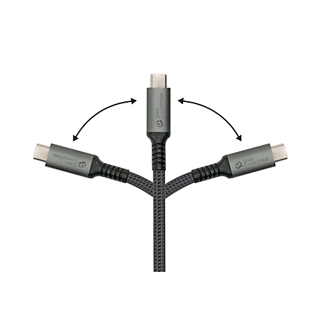 Un câble USB-C gris avec trois connecteurs disposés en étoile. Des flèches indiquent l'alignement possible.