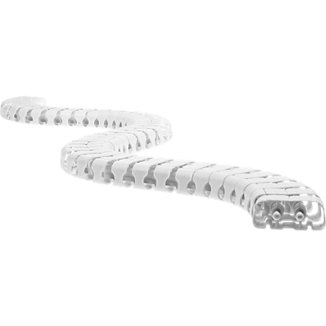 White cable duct system in a wavy arrangement. The individual links and connections are clearly visible.