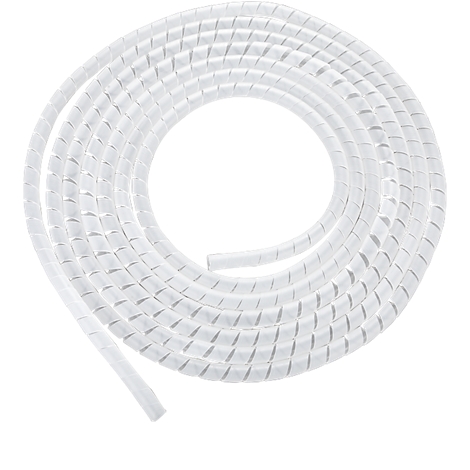 A white cable spiral protection tube in the form of a spiral.