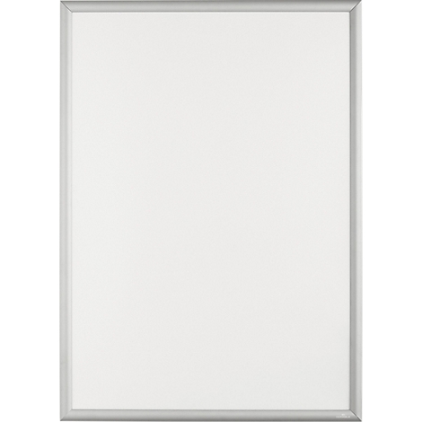 Un cadre clippant rectangulaire argenté avec un fond blanc.