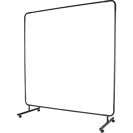 Cloison de séparation noire et roulante avec une surface blanche.