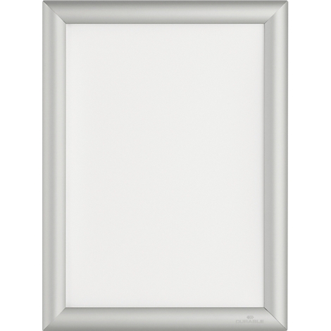 Cadre clippant rectangulaire argenté avec surface blanche sur fond neutre.