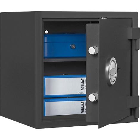 Caja fuerte MT 2, nivel de seguridad S 1 según EN 14450, 46 archivos de l/4, cerradura de doble paletón con 2 llaves, 1 estante, A 405 x P 385 x H 405 mm, gris grafito