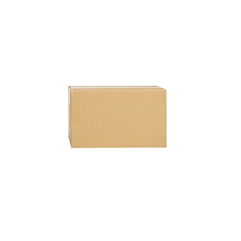 Embalaje de cartón sobre fondo blanco. La caja rectangular es de color marrón.