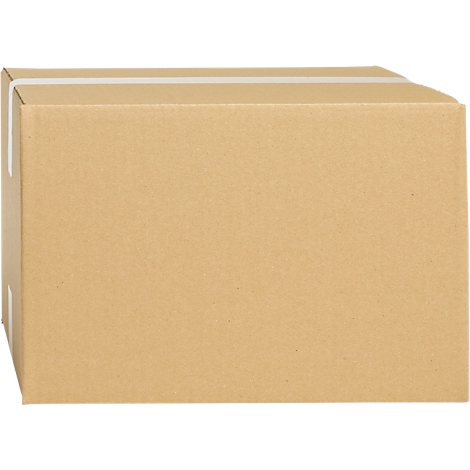 Caja de cartón marrón, sellada con cinta adhesiva.