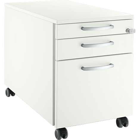 Cajonera móvil Schäfer Shop Select 126, 1 cajón para utensilios, 1 cajón para carpetas colgantes, 1 cajón, tirador redondo, An 435 x Pr 765 x Al 577 mm, blanco/blanco