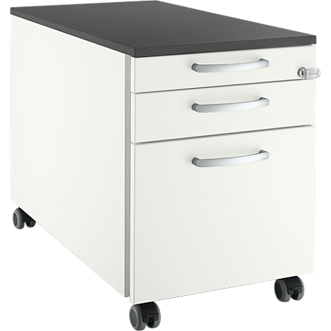 Cajonera móvil Schäfer Shop Select 126, 1 cajón para utensilios, 1 cajón para carpetas colgantes, 1 cajón, tirador redondo, An 435 x Pr 765 x Al 577 mm, blanco/grafito