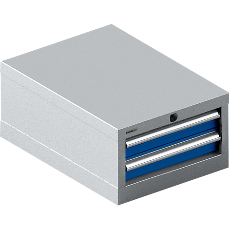 Cajonera Schäfer Shop Select 18-27, 2 cajones (H 75/75mm), hasta 200 kg, A 411 x P 572 x H 250 mm, aluminio azul genciana/blanco