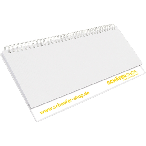 Bloc-notes blanc avec reliure à spirale et impression de schaefer-shop.de.