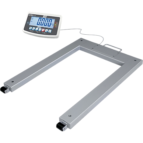 A grey U-shaped scale with digital display showing 0.000 kg.