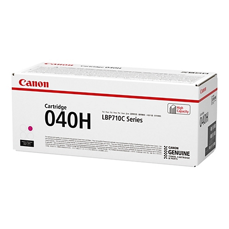 Eine Canon Tonerkartusche 040H in weiÃŸer Verpackung. Aufgedruckt sind der Name des Herstellers, die Bezeichnung und technische Informationen.