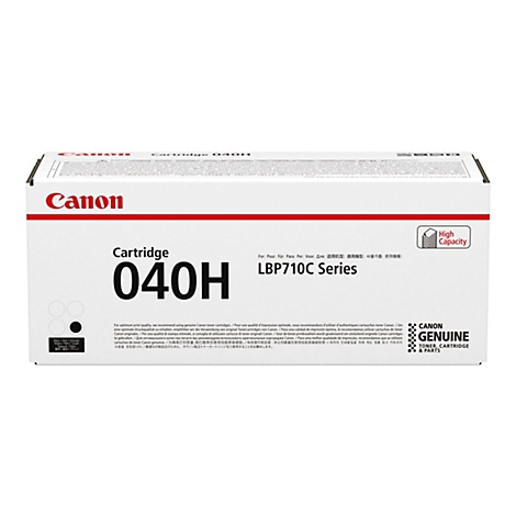 Eine Canon 040H Druckerpatrone auf weiÃŸem Hintergrund. Auf der Verpackung steht 'Cartridge 040H LBP710C Series'.